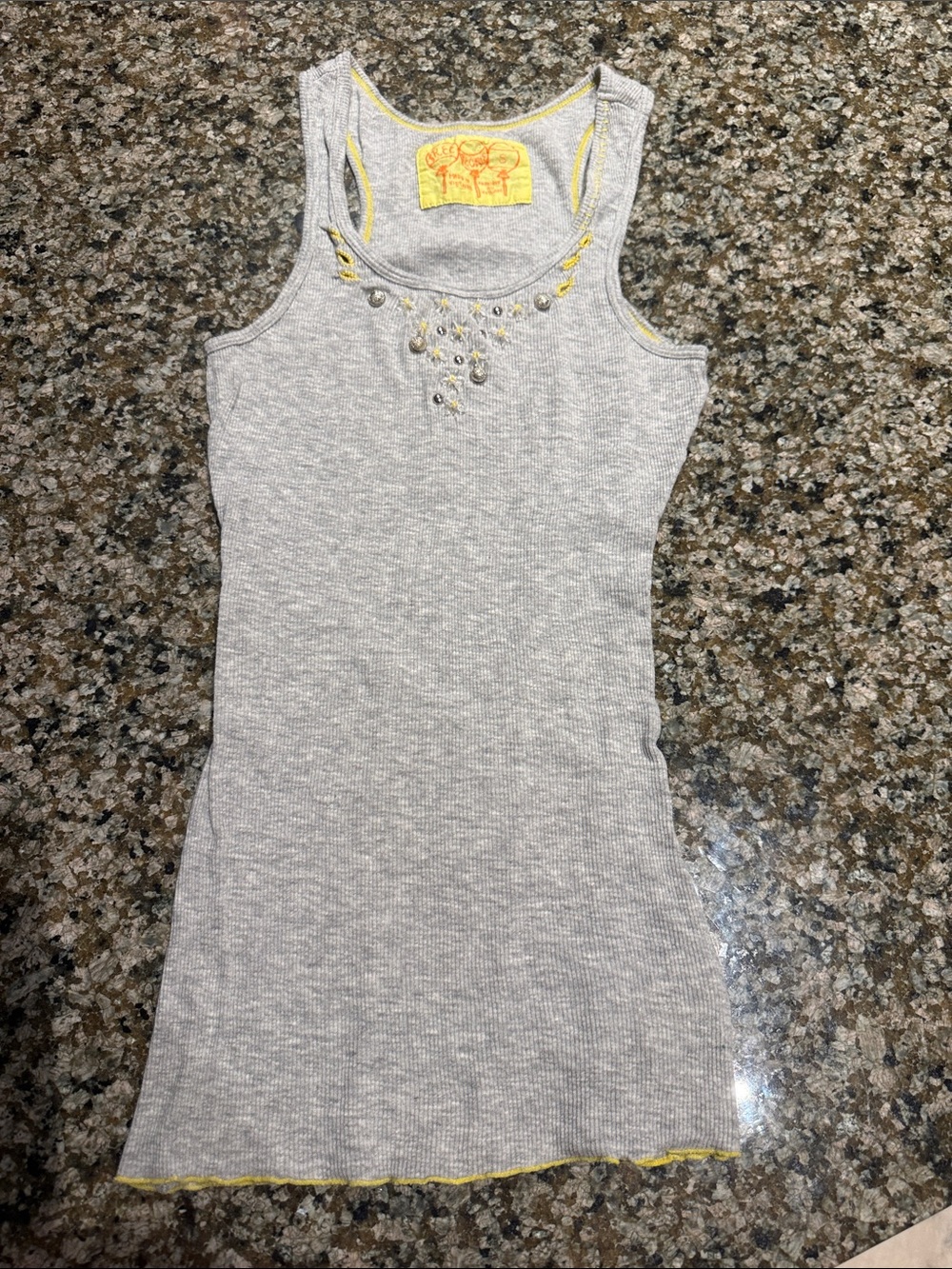 Free People Gray Ribbed Tank with Yellow Trim